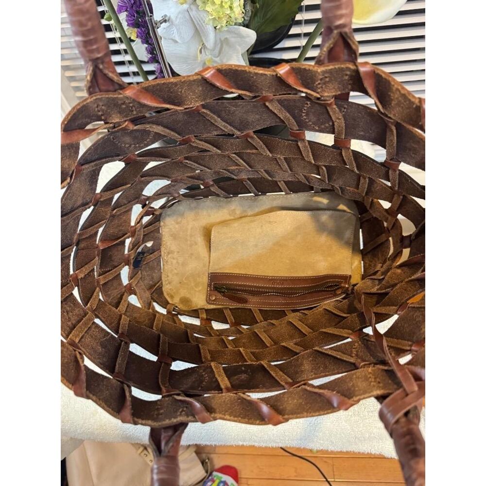 VINTAGE Ralph Lauren BROWN Leather Bag Purse Basketweave Tote Bag Leather (210 - Picture 9 of 13